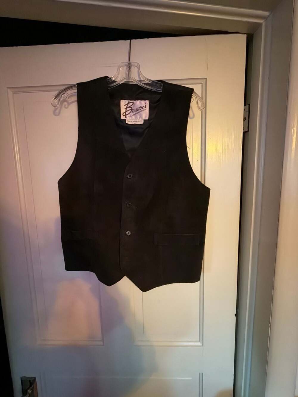 Berman's The Leather Experts Men's Black Suede Front Leather Vest Waistcoat Size